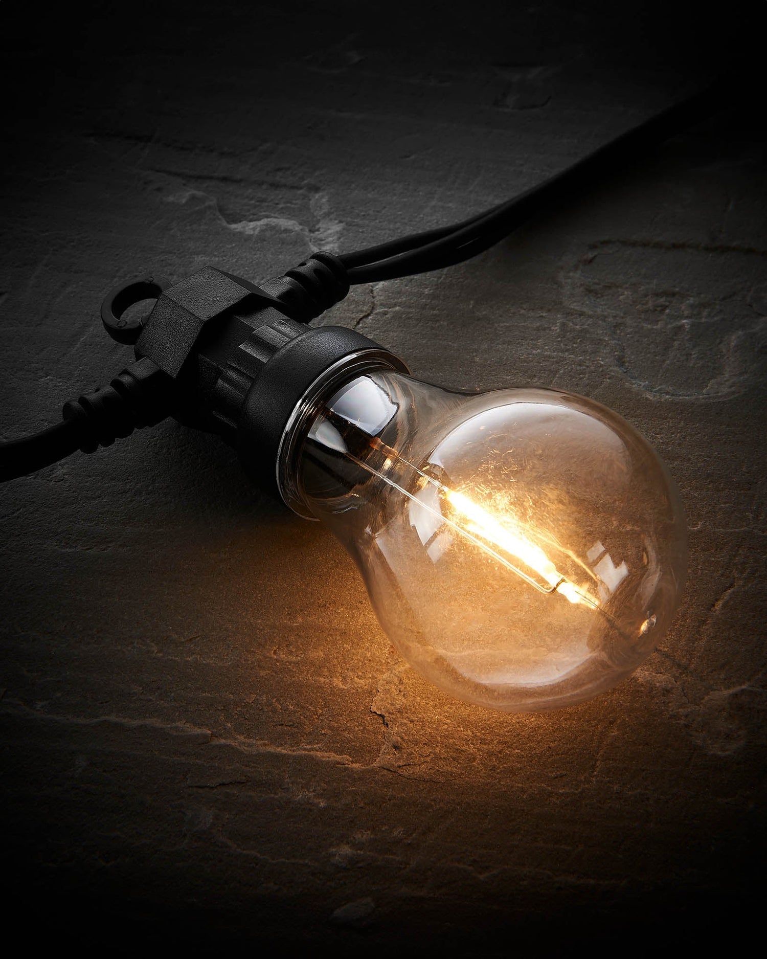 LED Festoon Lights, A60 Filament Bulb, Black Cable, Warm White