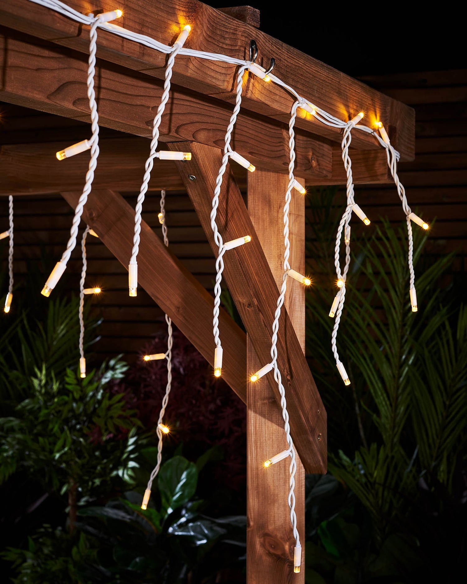 LED Icicle Lights, White Cable, Warm White