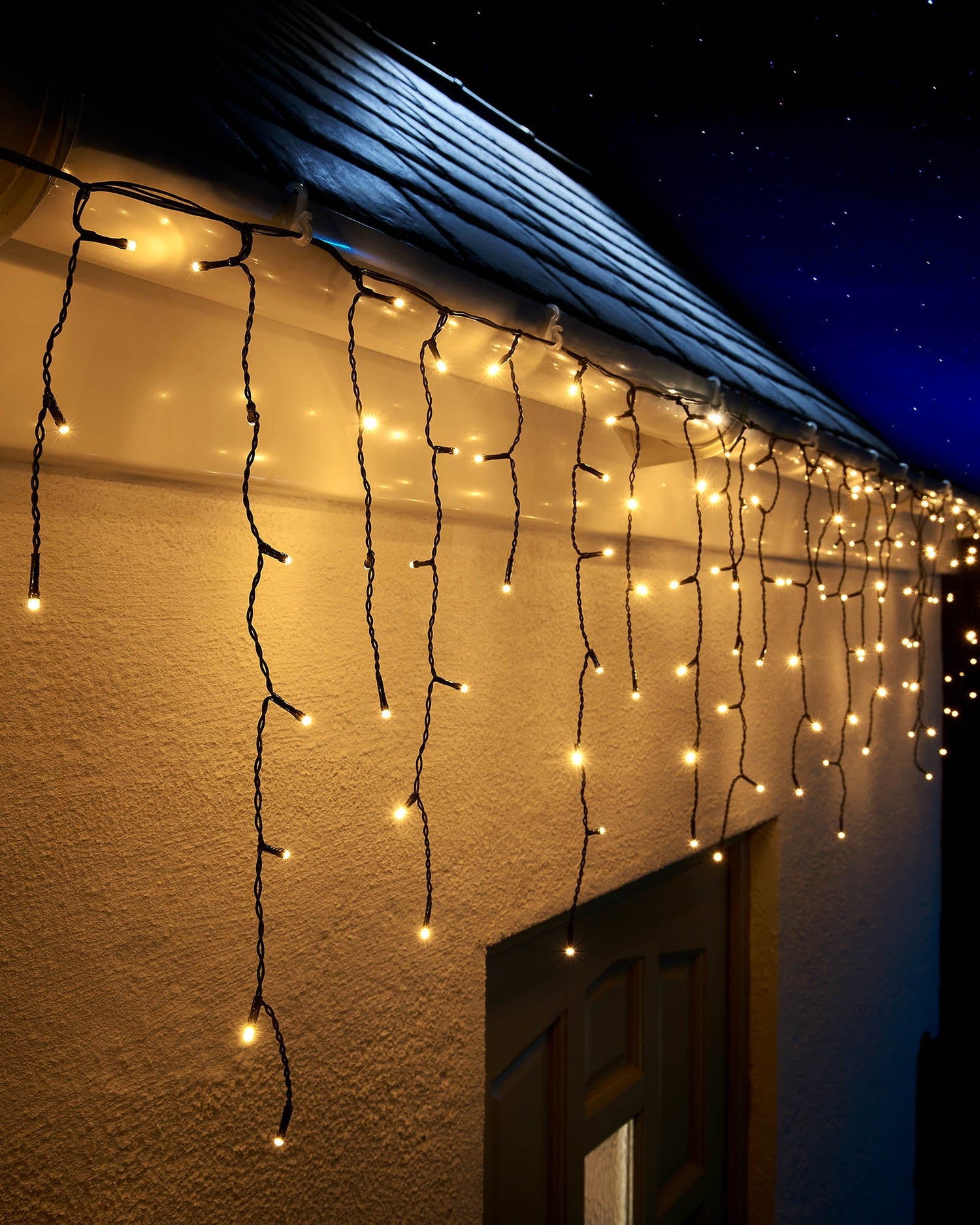 LED Icicle Lights, Black Cable, Warm White