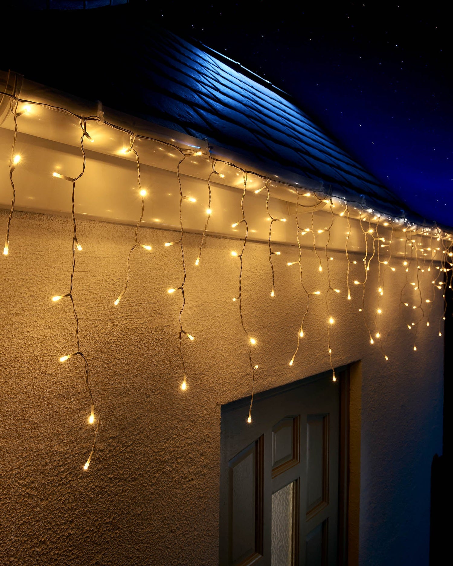 LED Icicle Lights, White Cable, Warm White