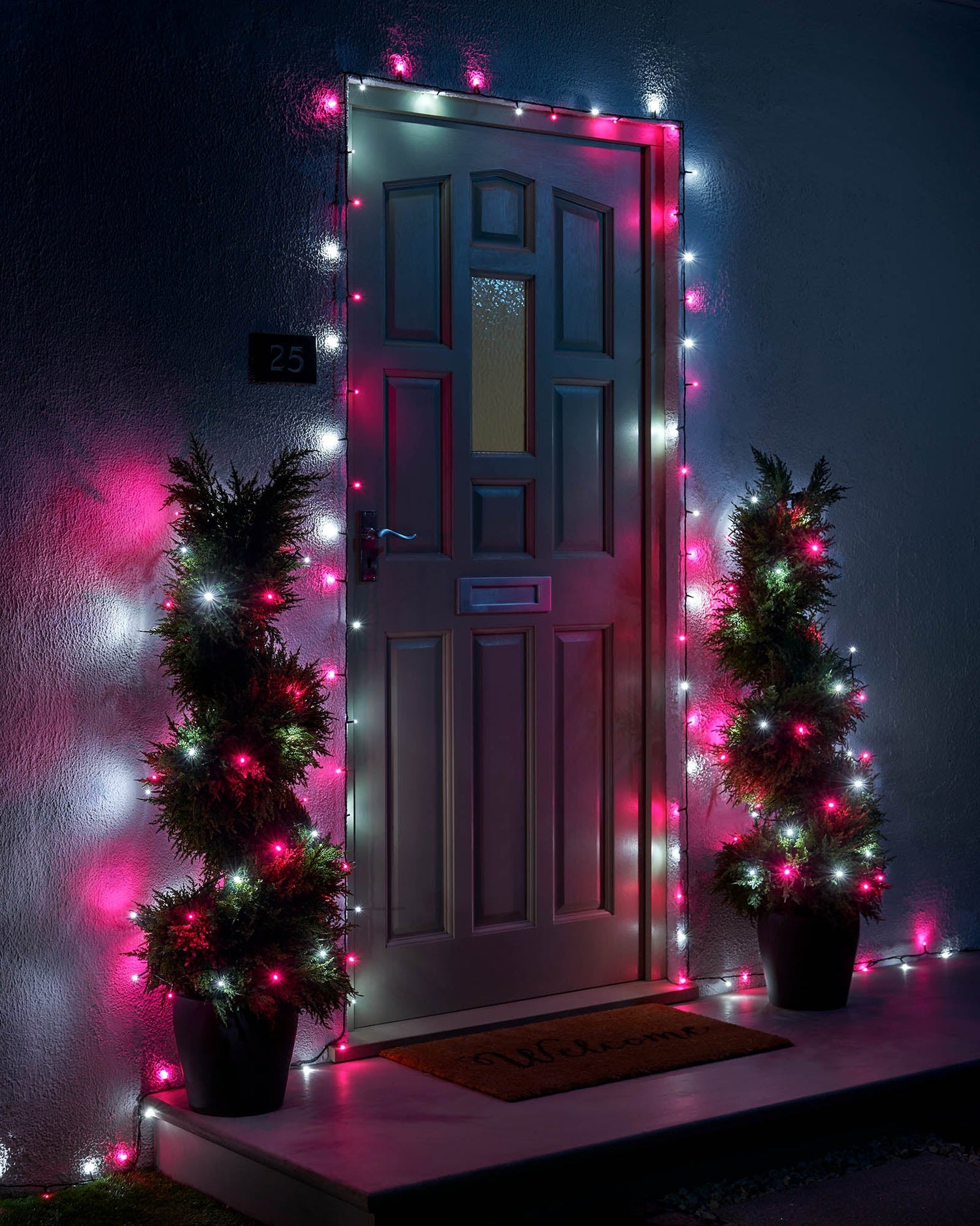 LED String Lights, Black Cable, Pink / White