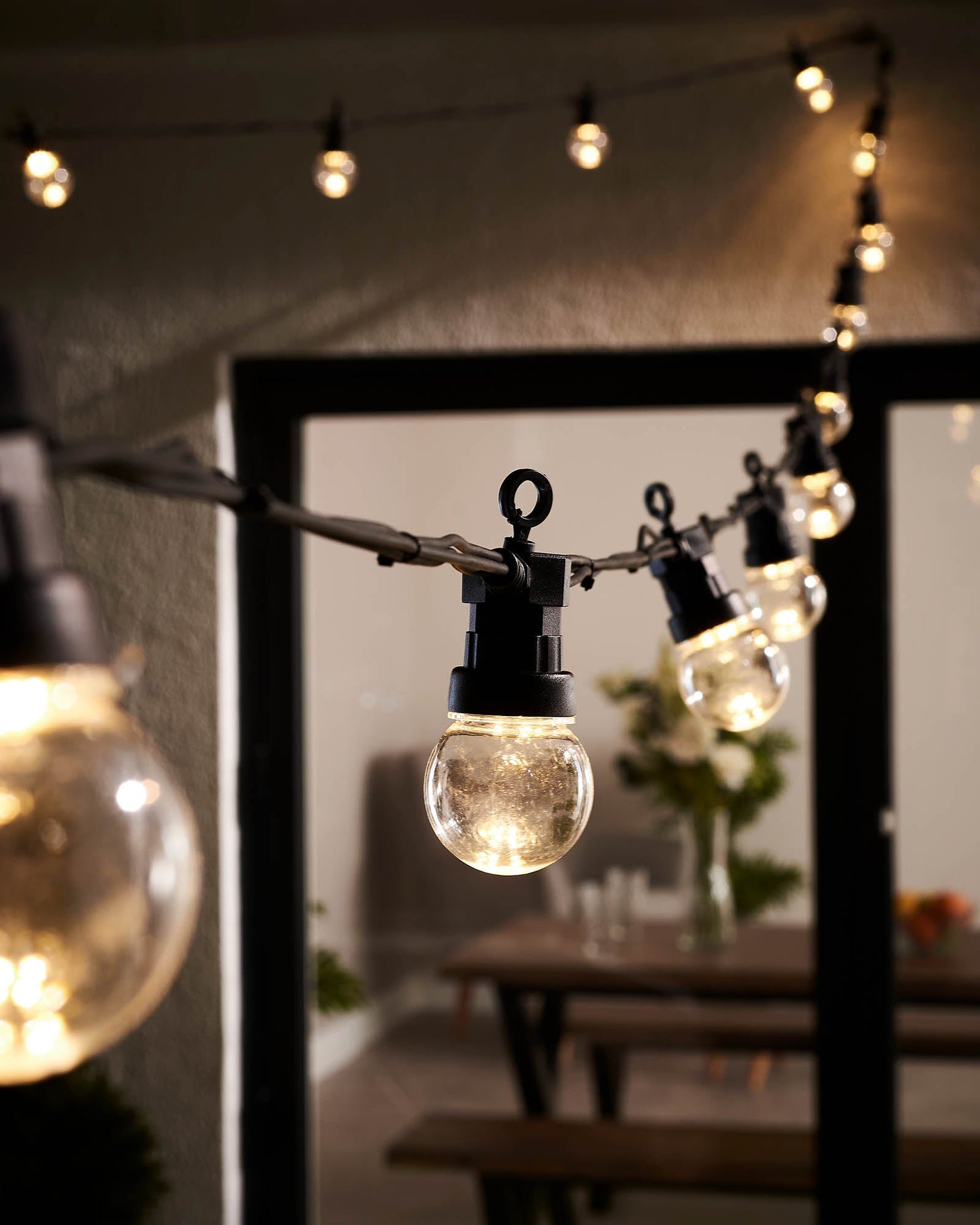 LED Festoon Lights, Clear Bulb, Black Cable, Warm White - 5 m