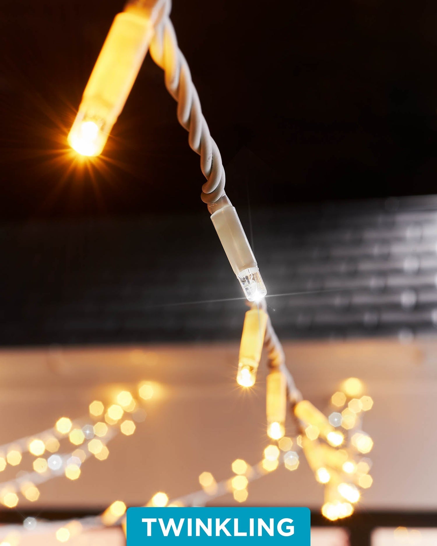 Twinkling LED String Lights, White Cable, Warm White / White