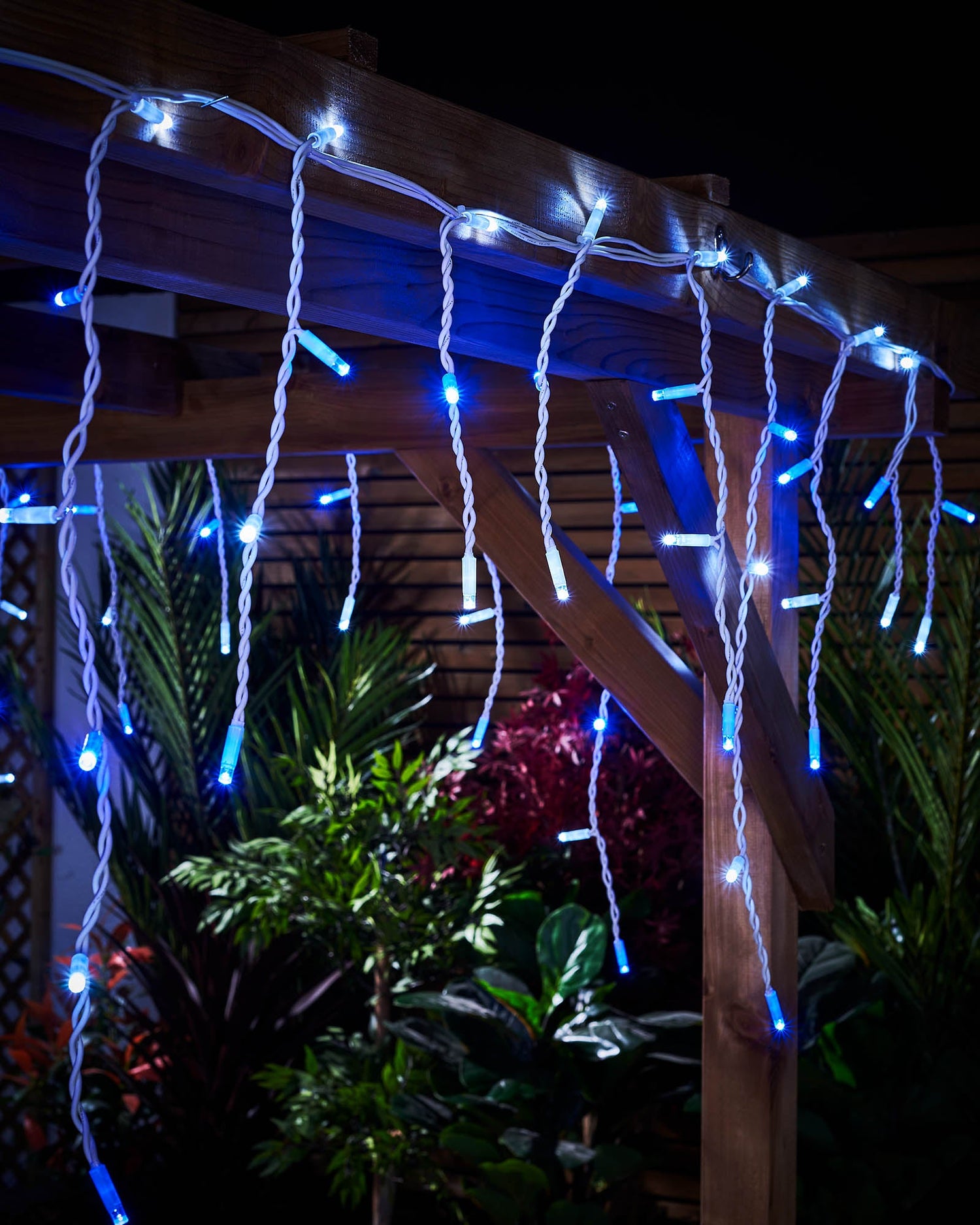 LED Icicle Lights, White Cable, Blue / White