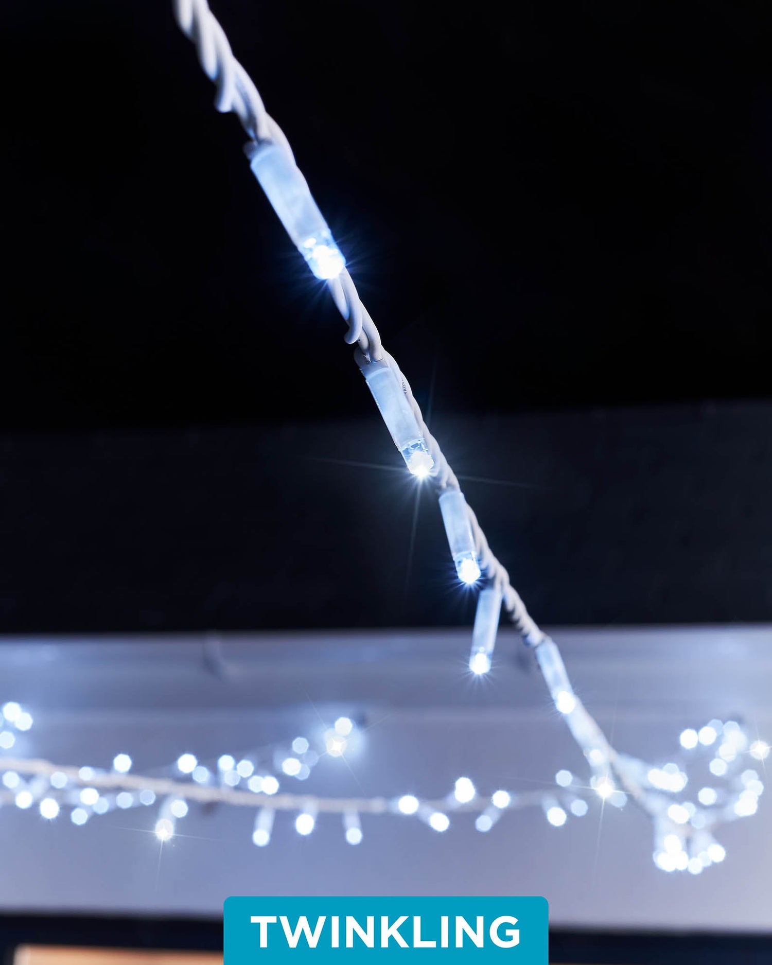 Twinkling LED String Lights, White Cable, White