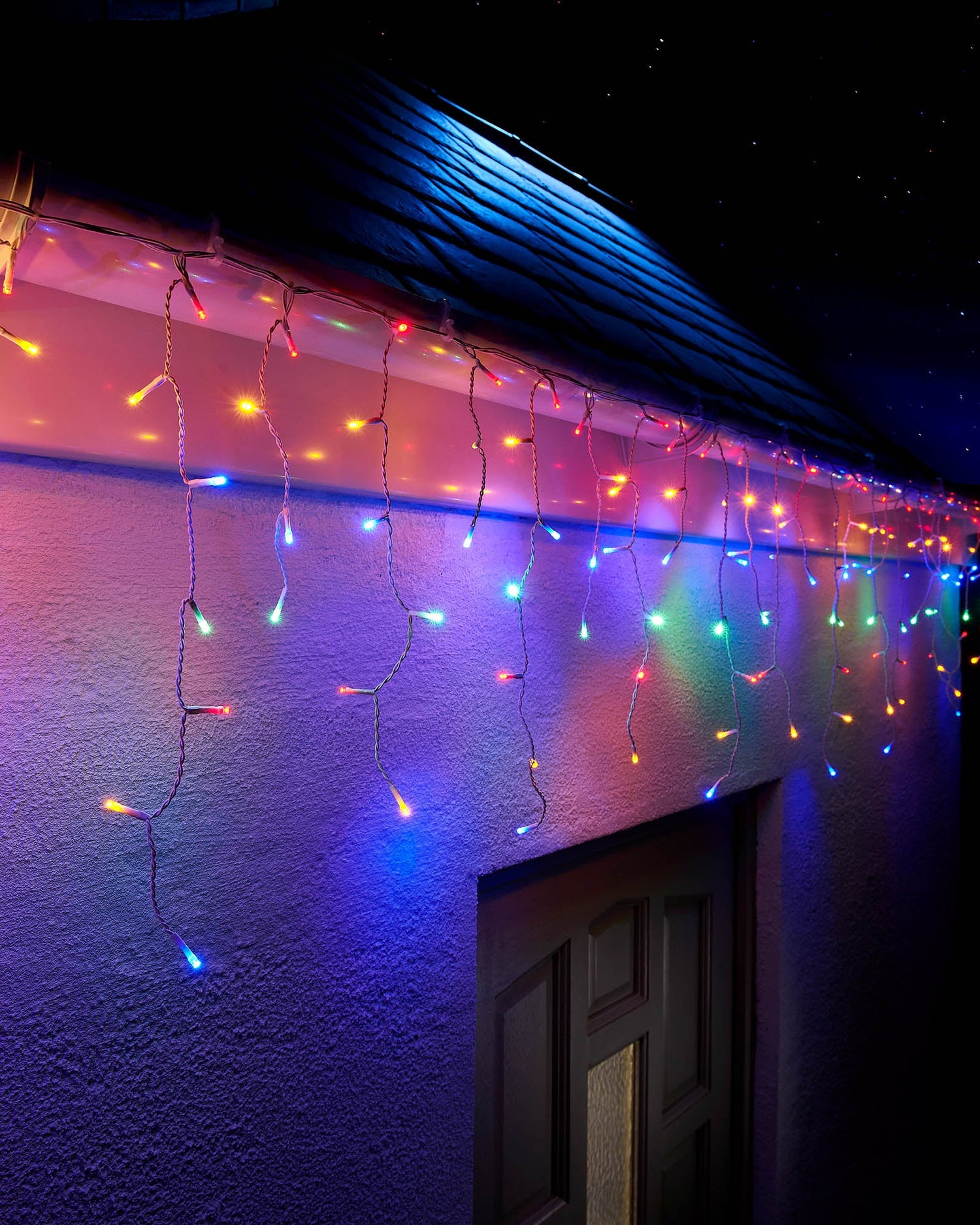 LED Icicle Lights, White Cable, Multi Colour