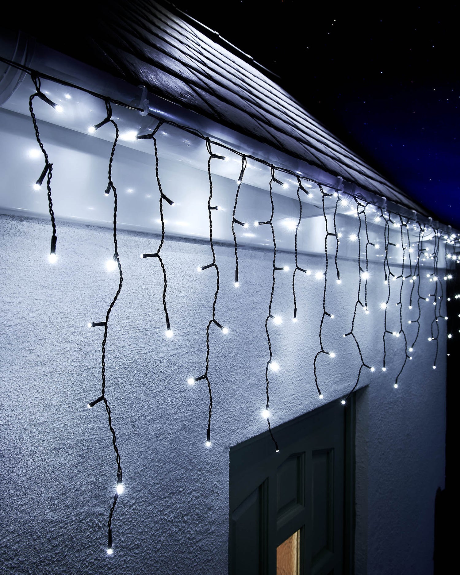 LED Icicle Lights, Black Cable, White - 2 m