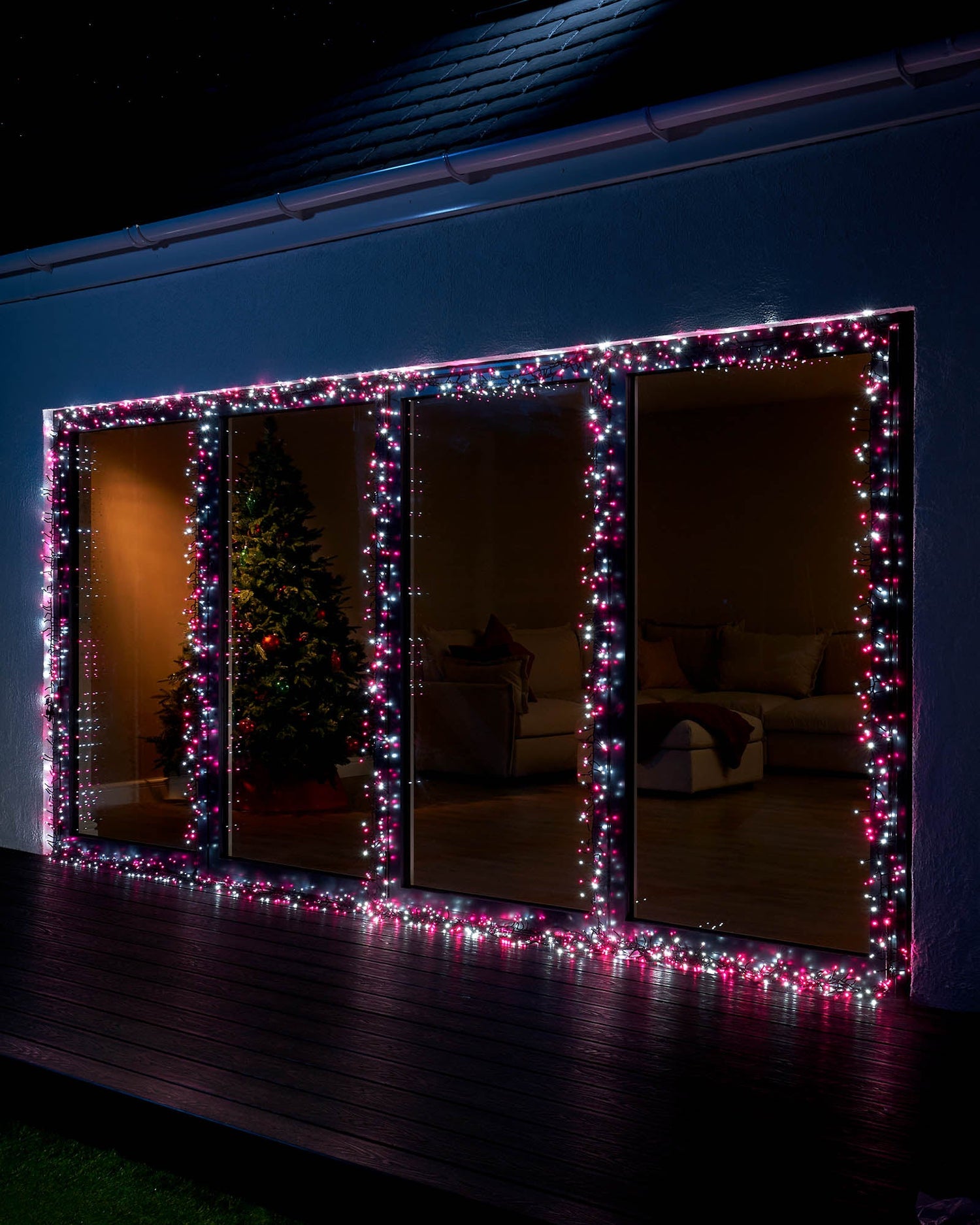 LED Cluster Lights, Black Cable, Pink / White