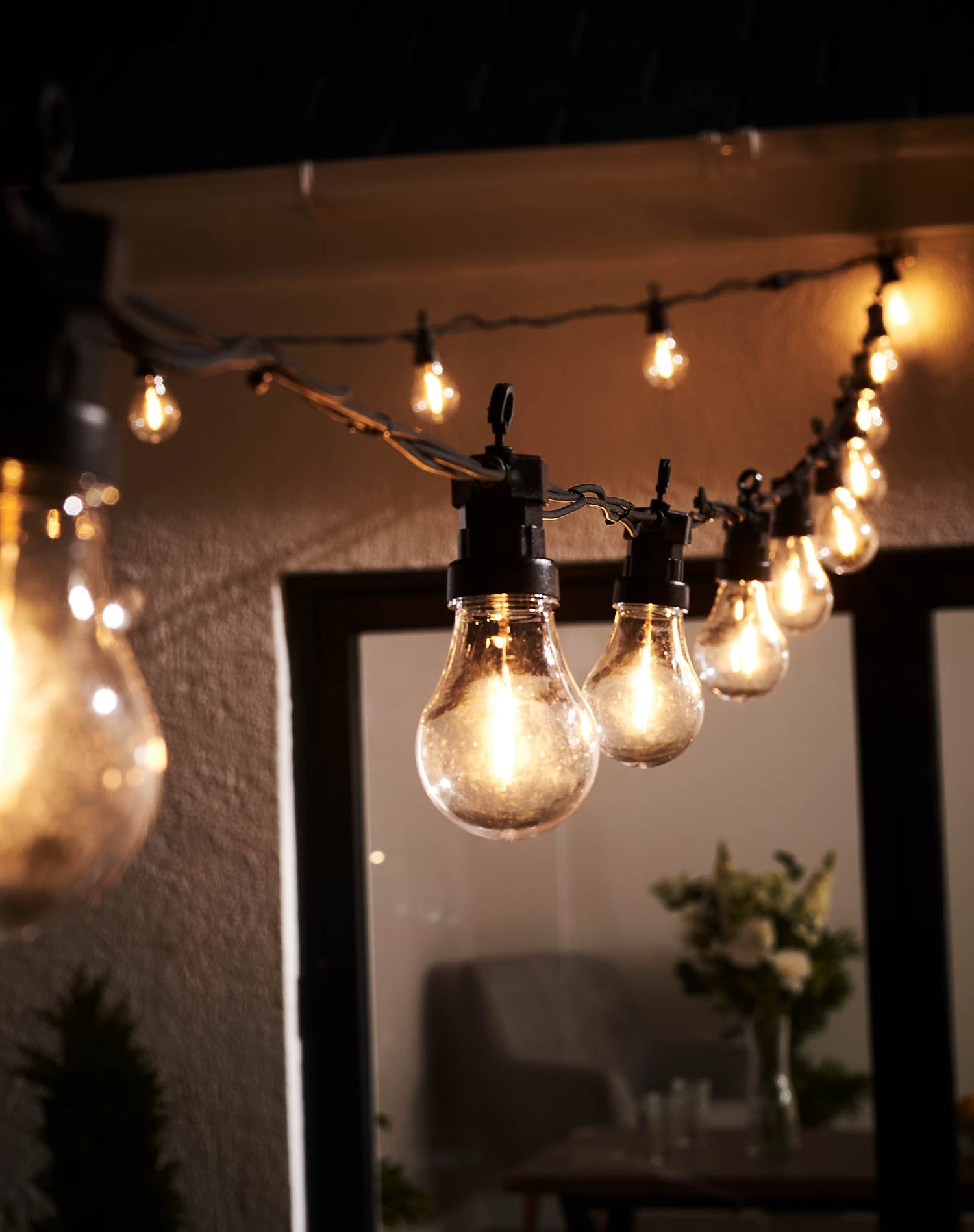 LED Festoon Lights, A60 Filament Bulb, Black Cable, Warm White - 5 m