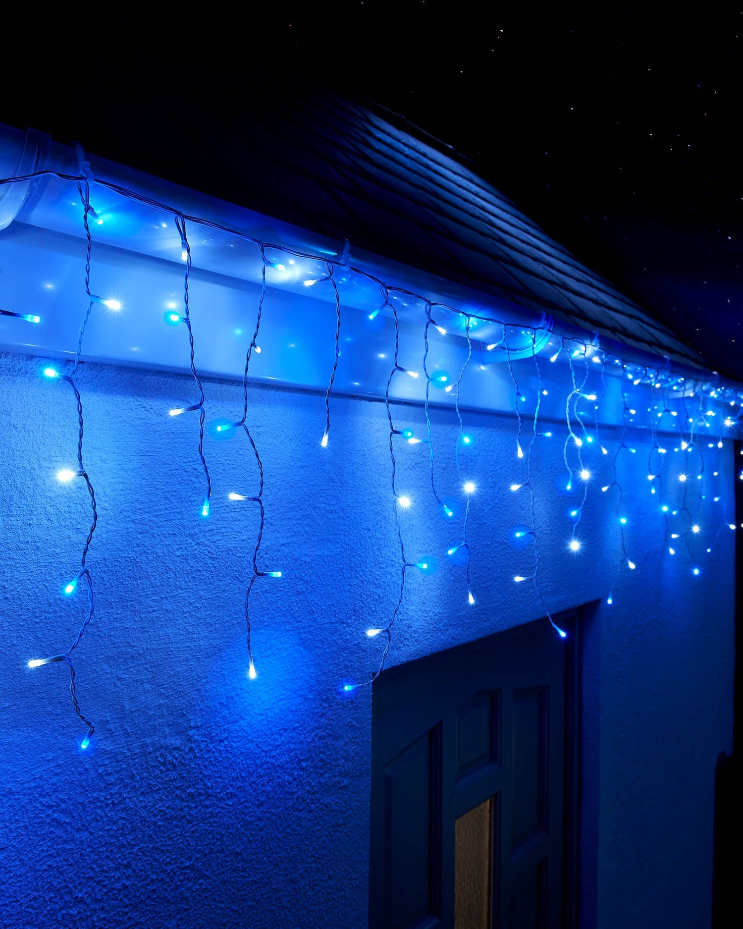 LED Icicle Lights, White Cable, Blue / White