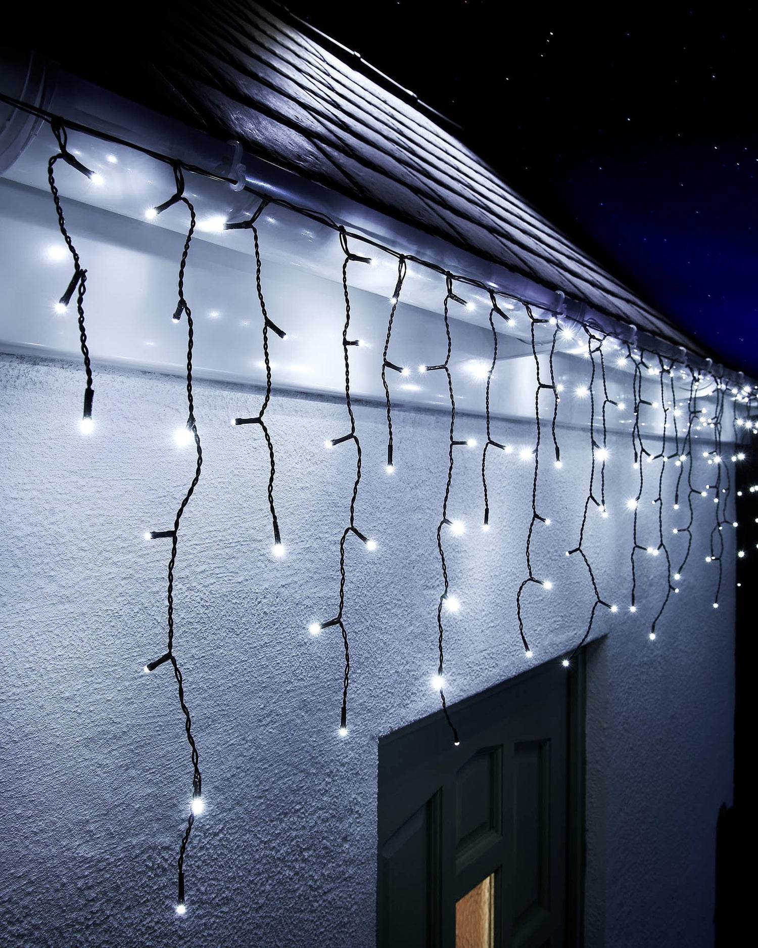 LED Icicle Lights, Black Cable, White