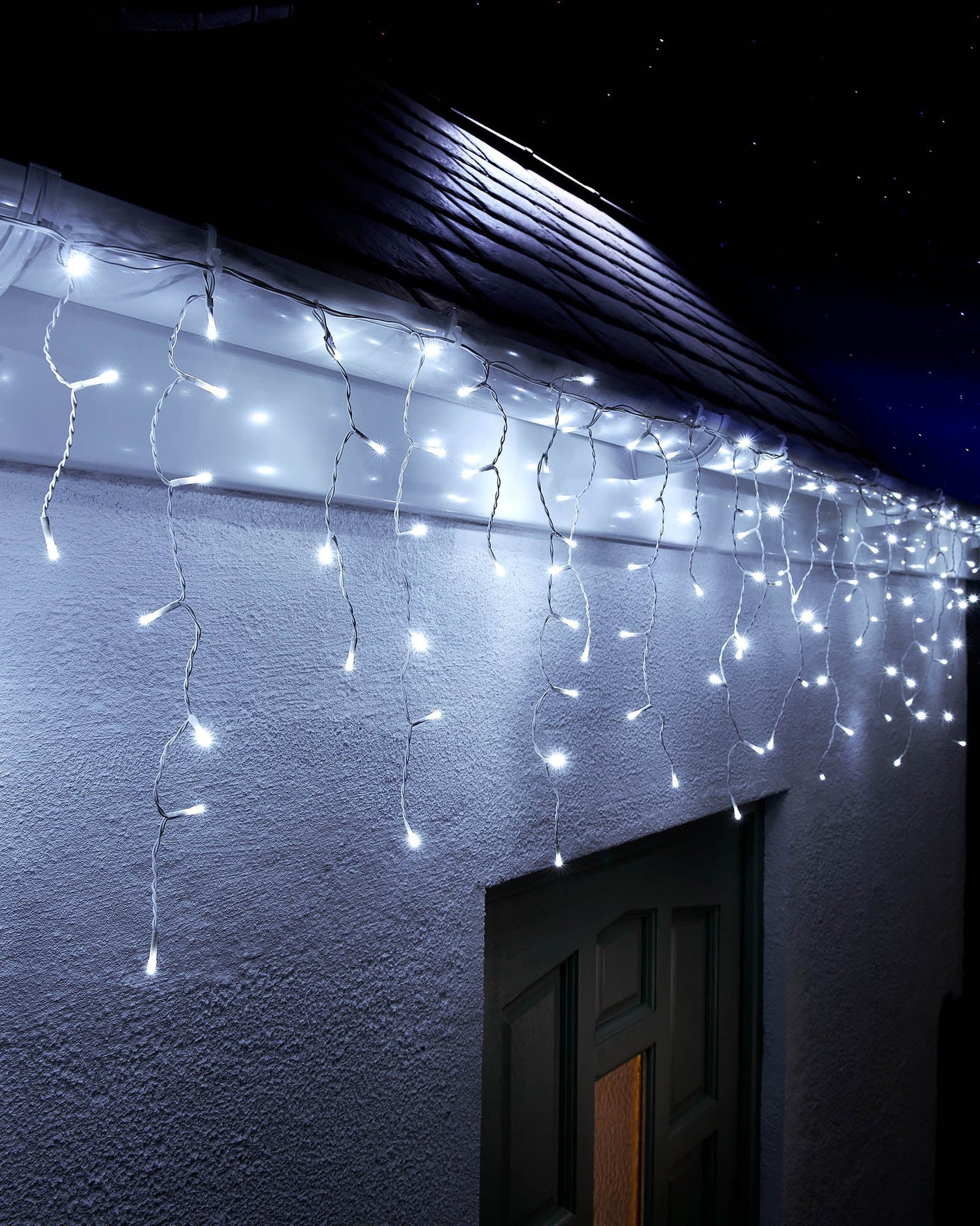 LED Icicle Lights, White Cable, White