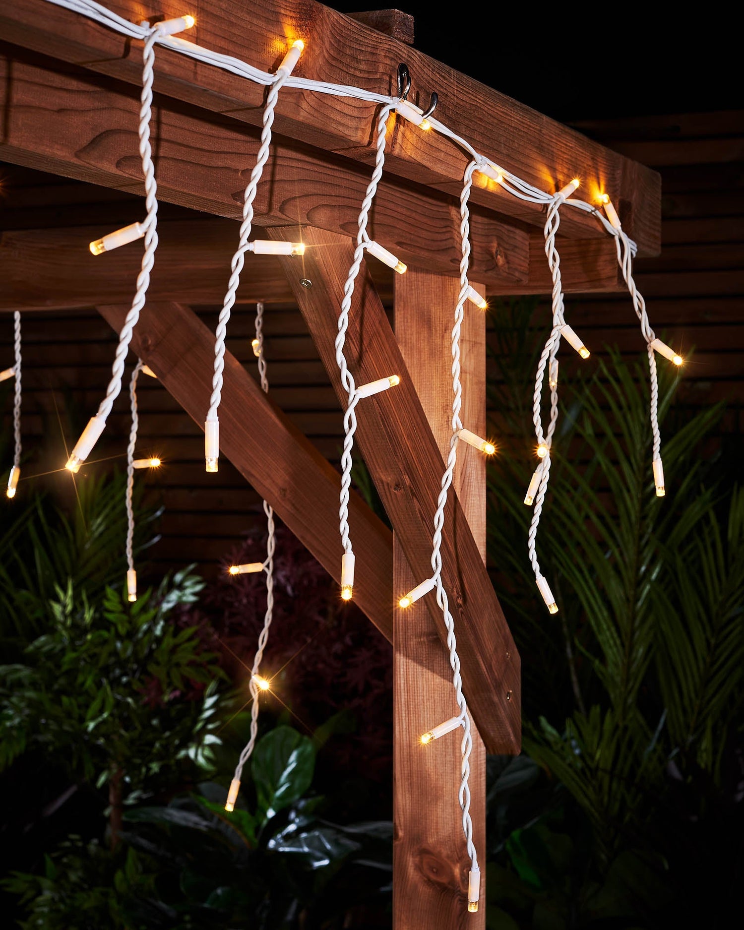 Twinkling LED Icicle Lights, White Cable, Warm White