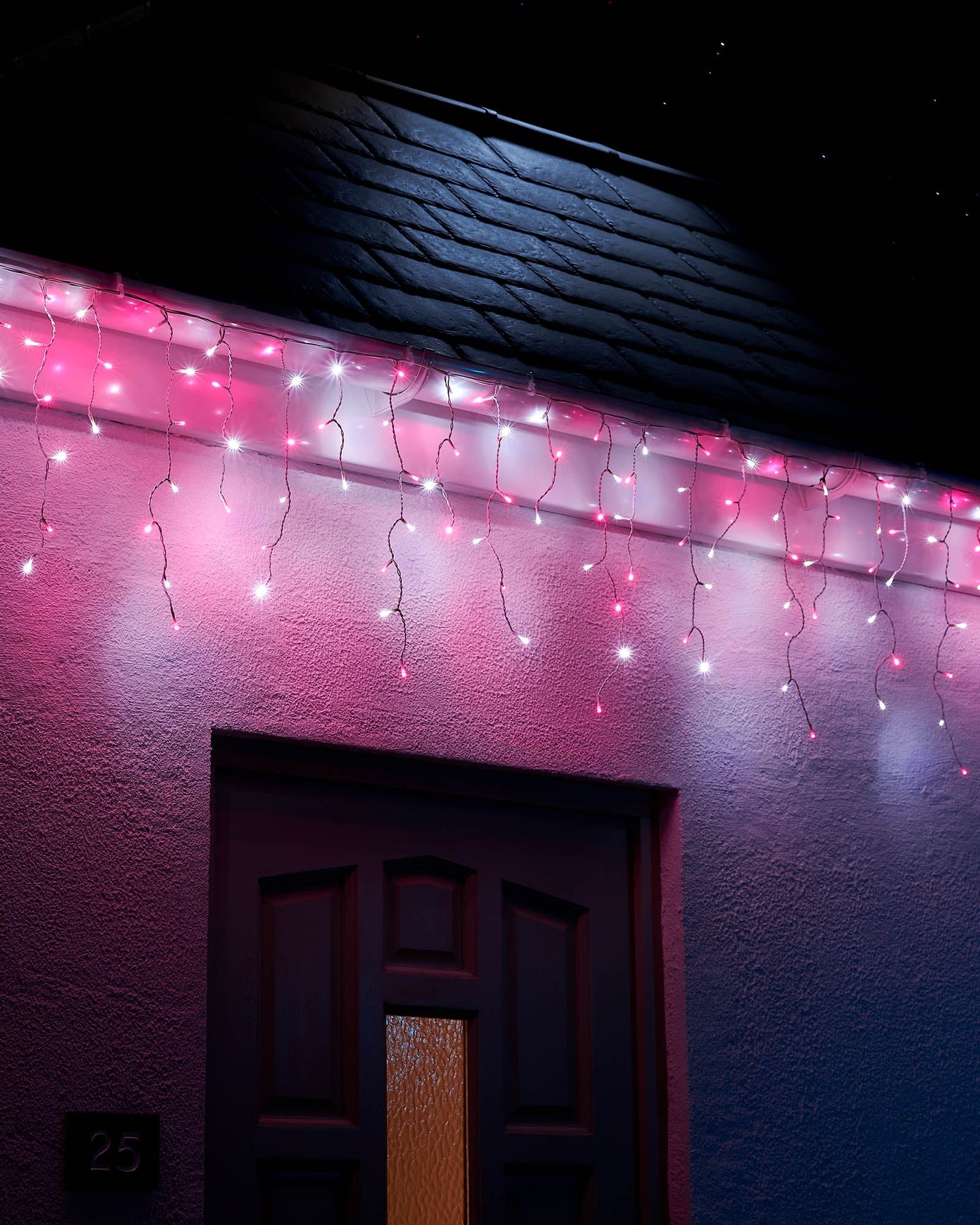 LED Icicle Lights, White Cable, Pink / White