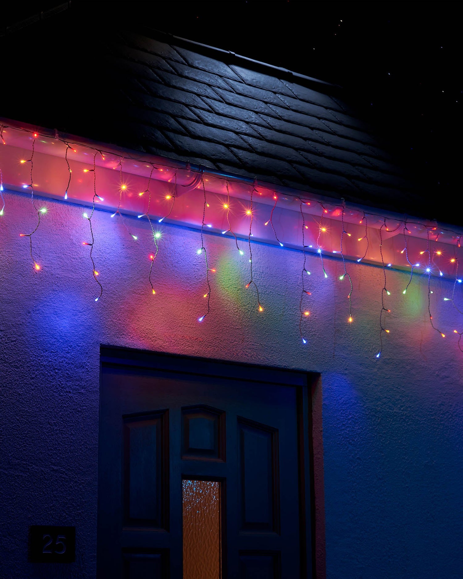 LED Icicle Lights, White Cable, Multi Colour