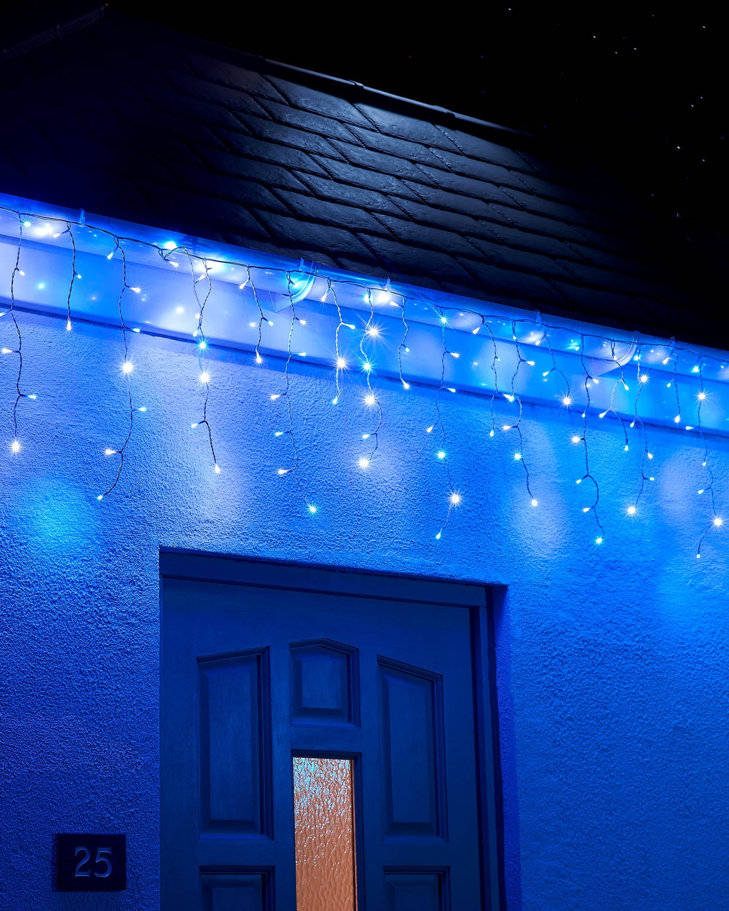 LED Icicle Lights, White Cable, Blue / White