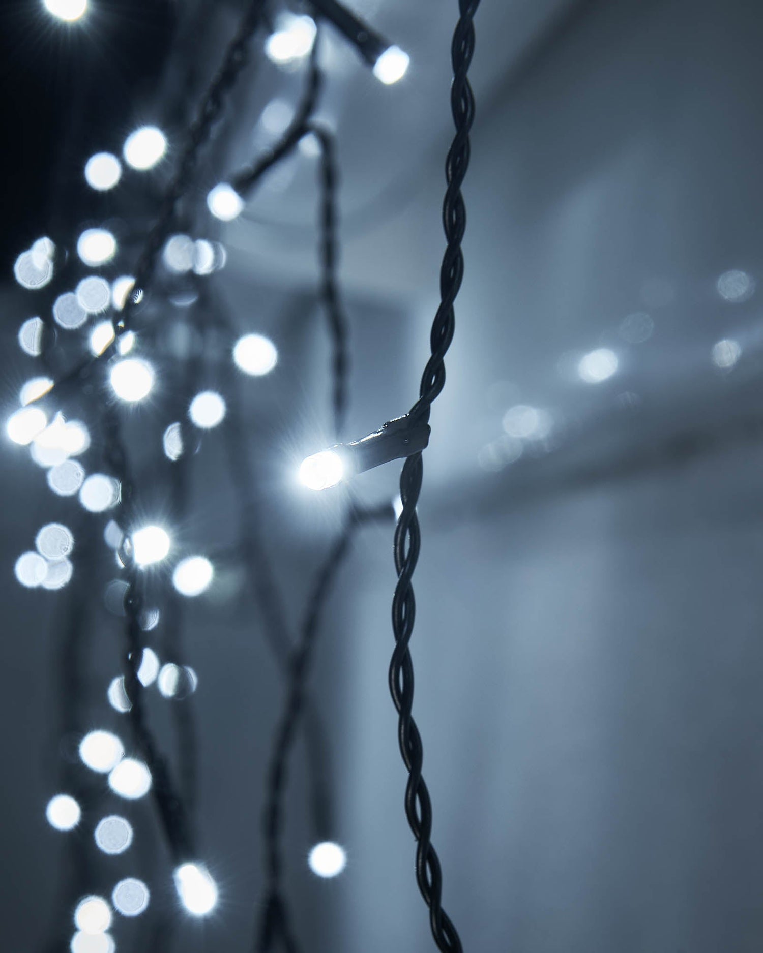 LED Icicle Lights, Black Cable, White