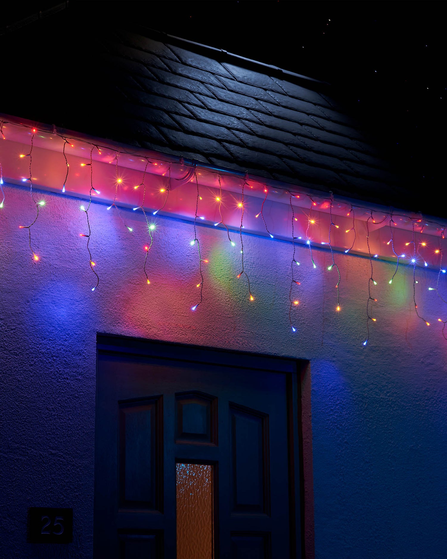 LED Icicle Lights, White Cable, Multi Colour - 2 m