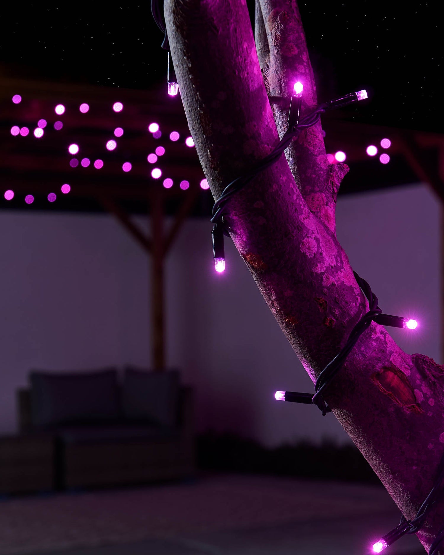 LED String Lights, Black Cable, Pink