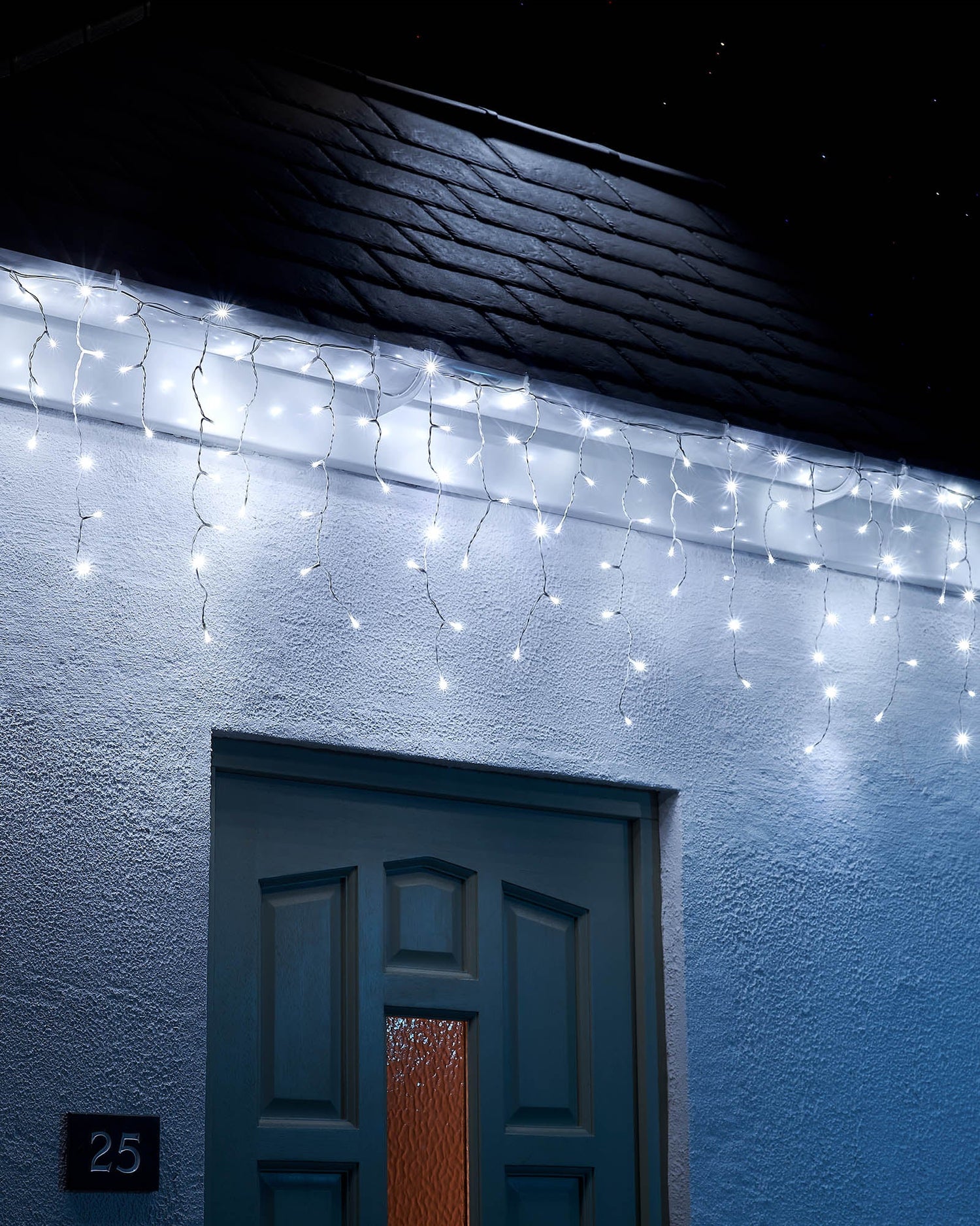 LED Icicle Lights, White Cable, White