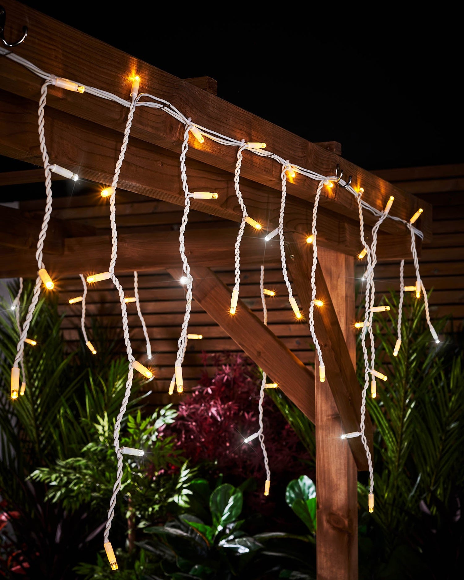 Twinkling LED Icicle Lights, White Cable, Warm White / White