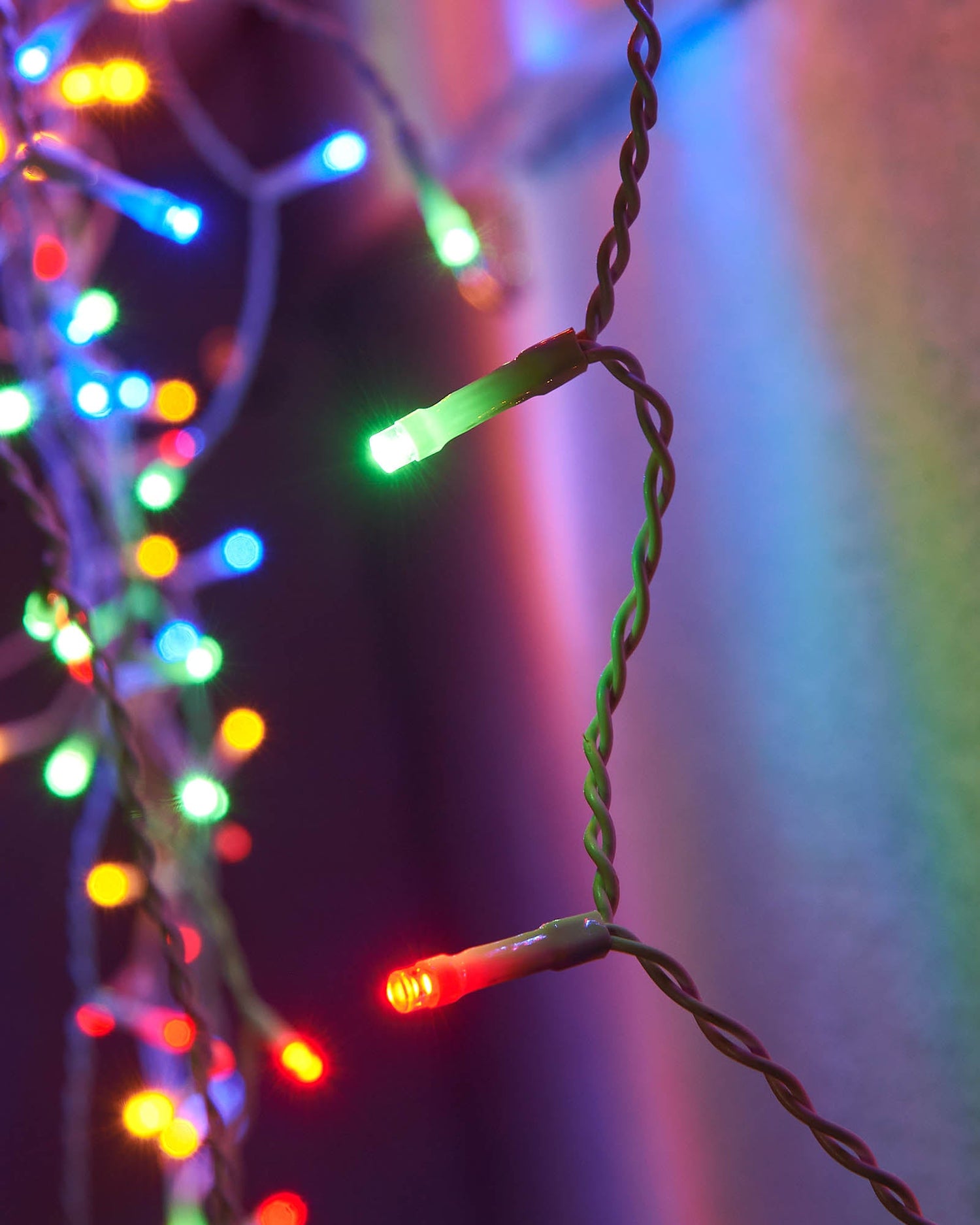 LED Icicle Lights, White Cable, Multi Colour