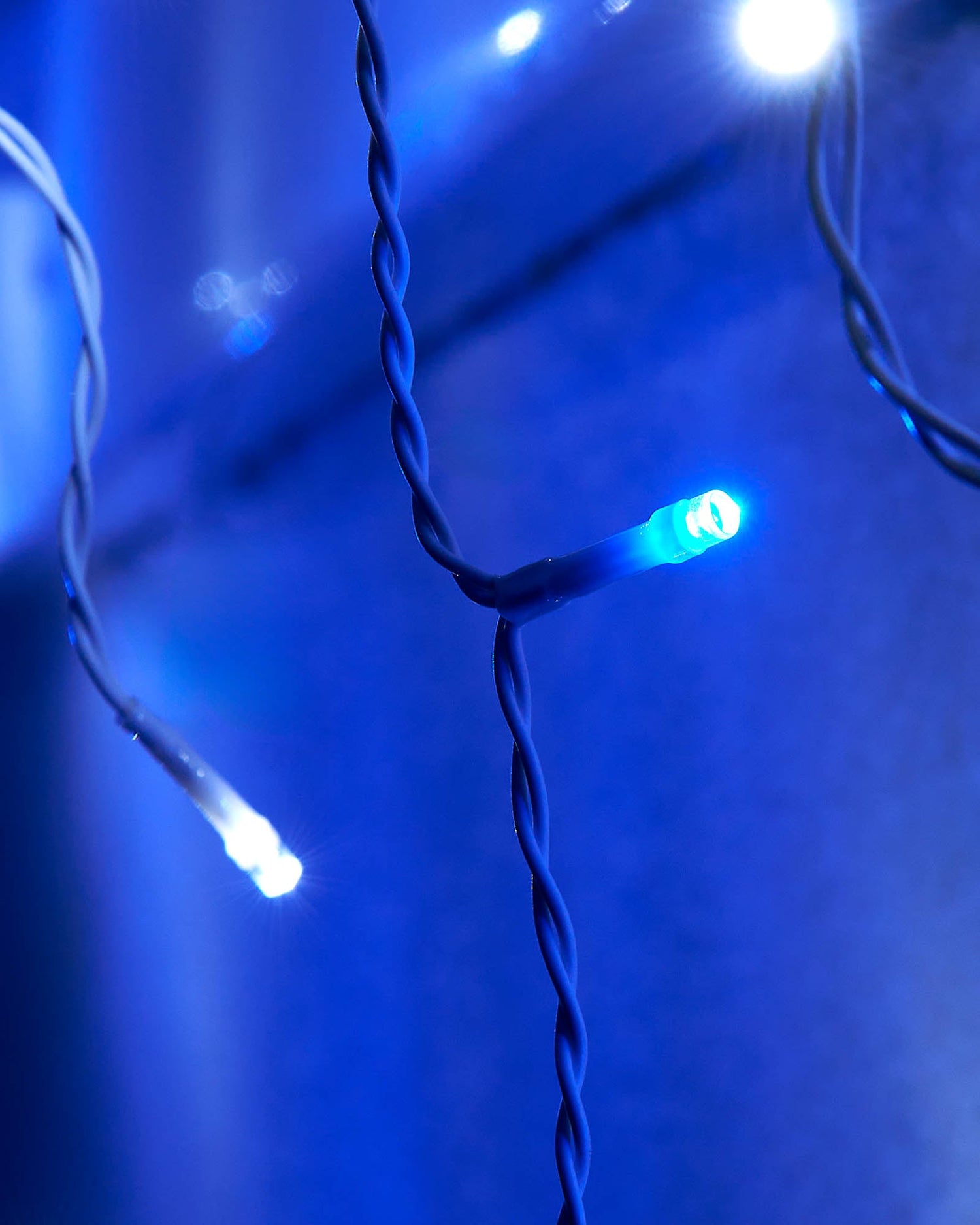 LED Icicle Lights, White Cable, Blue / White