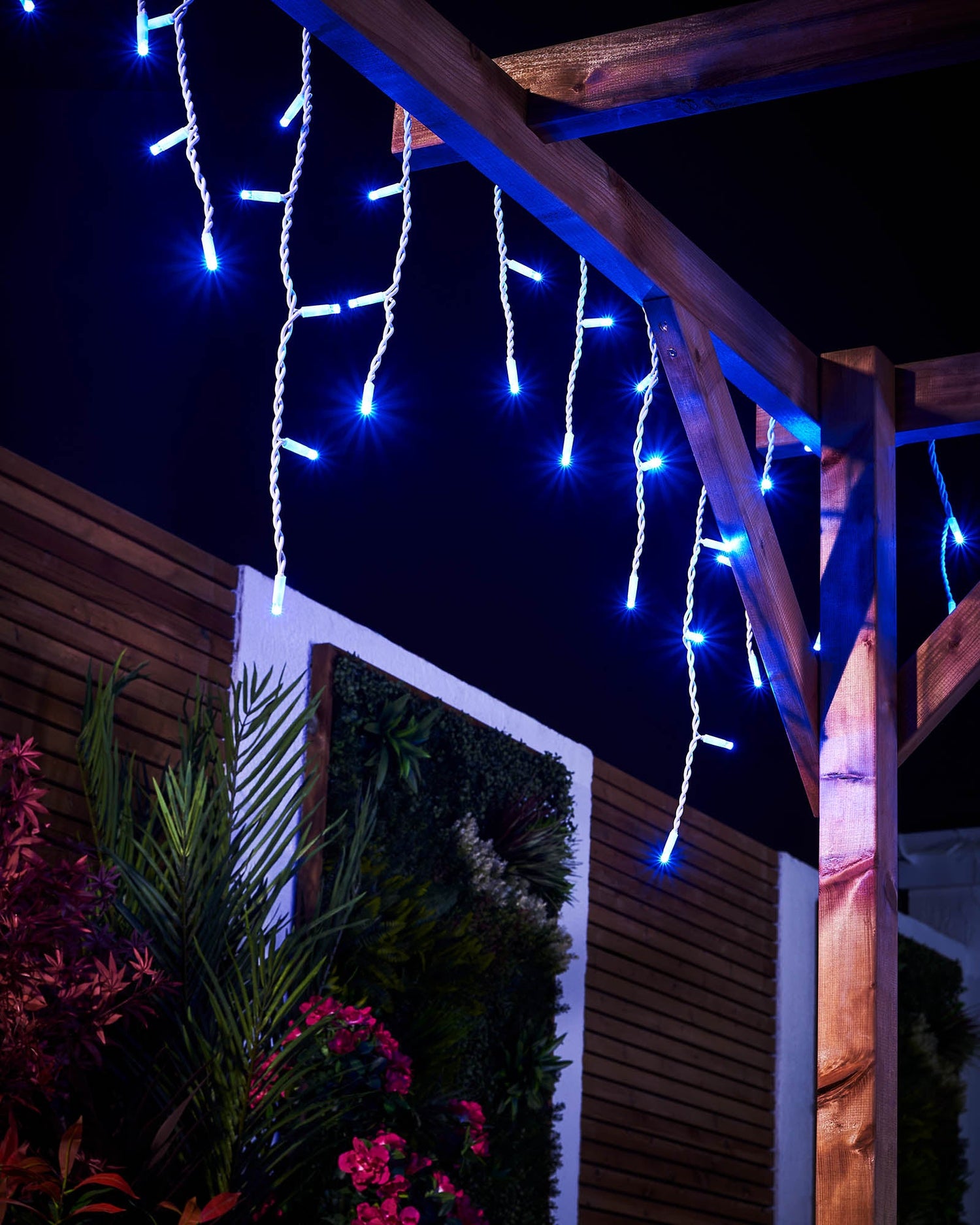 LED Icicle Lights, White Cable, Blue