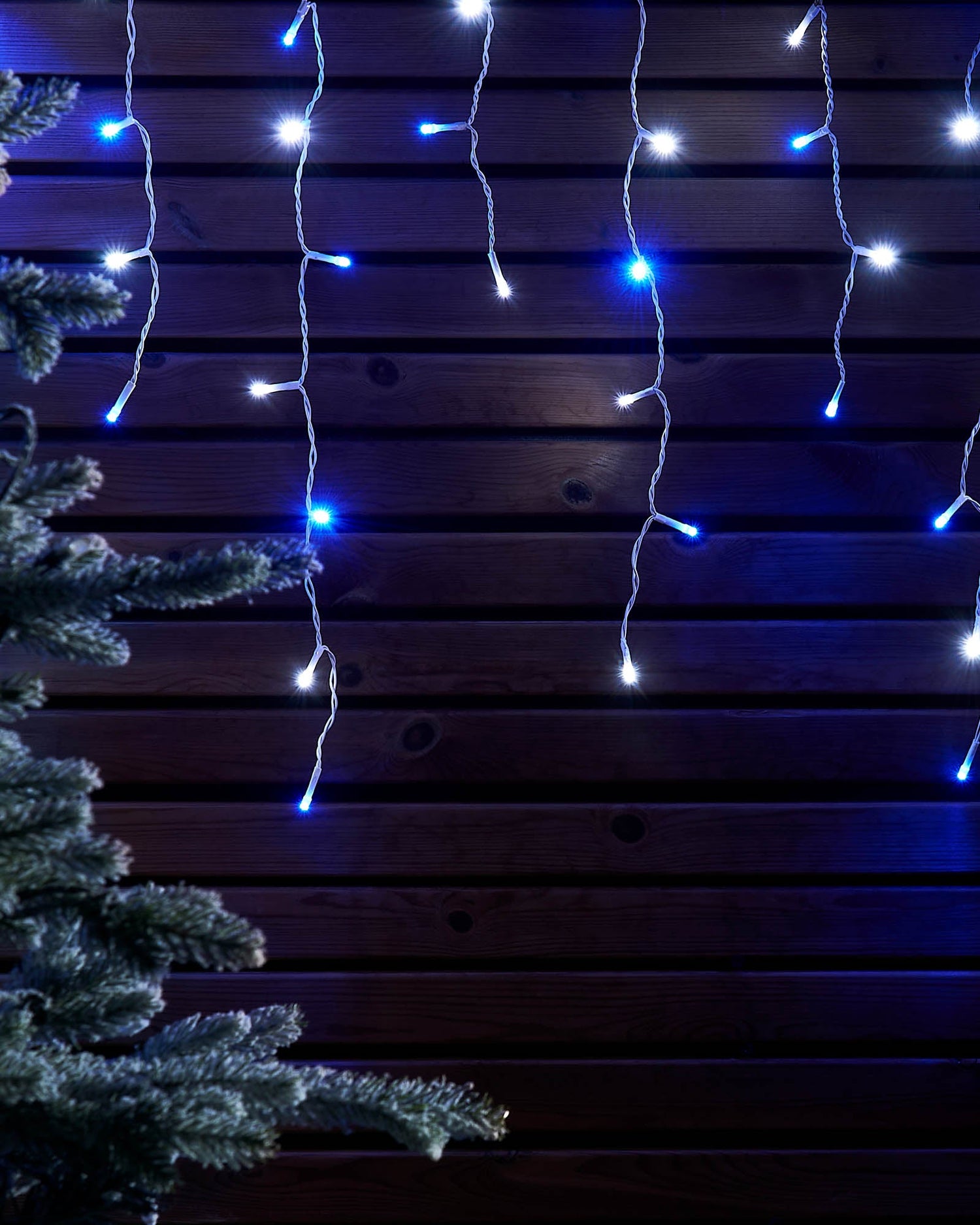 LED Icicle Lights, White Cable, Blue / White