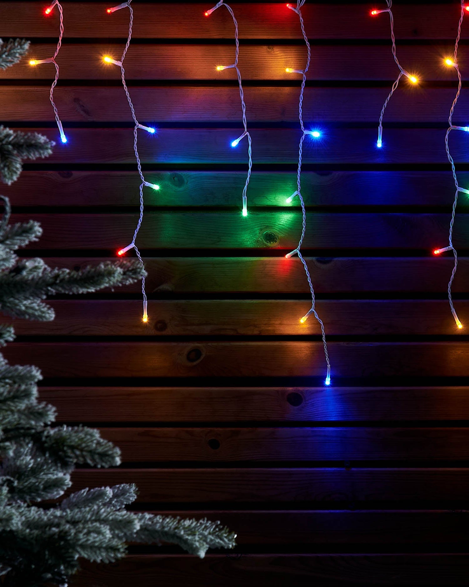 LED Icicle Lights, White Cable, Multi Colour