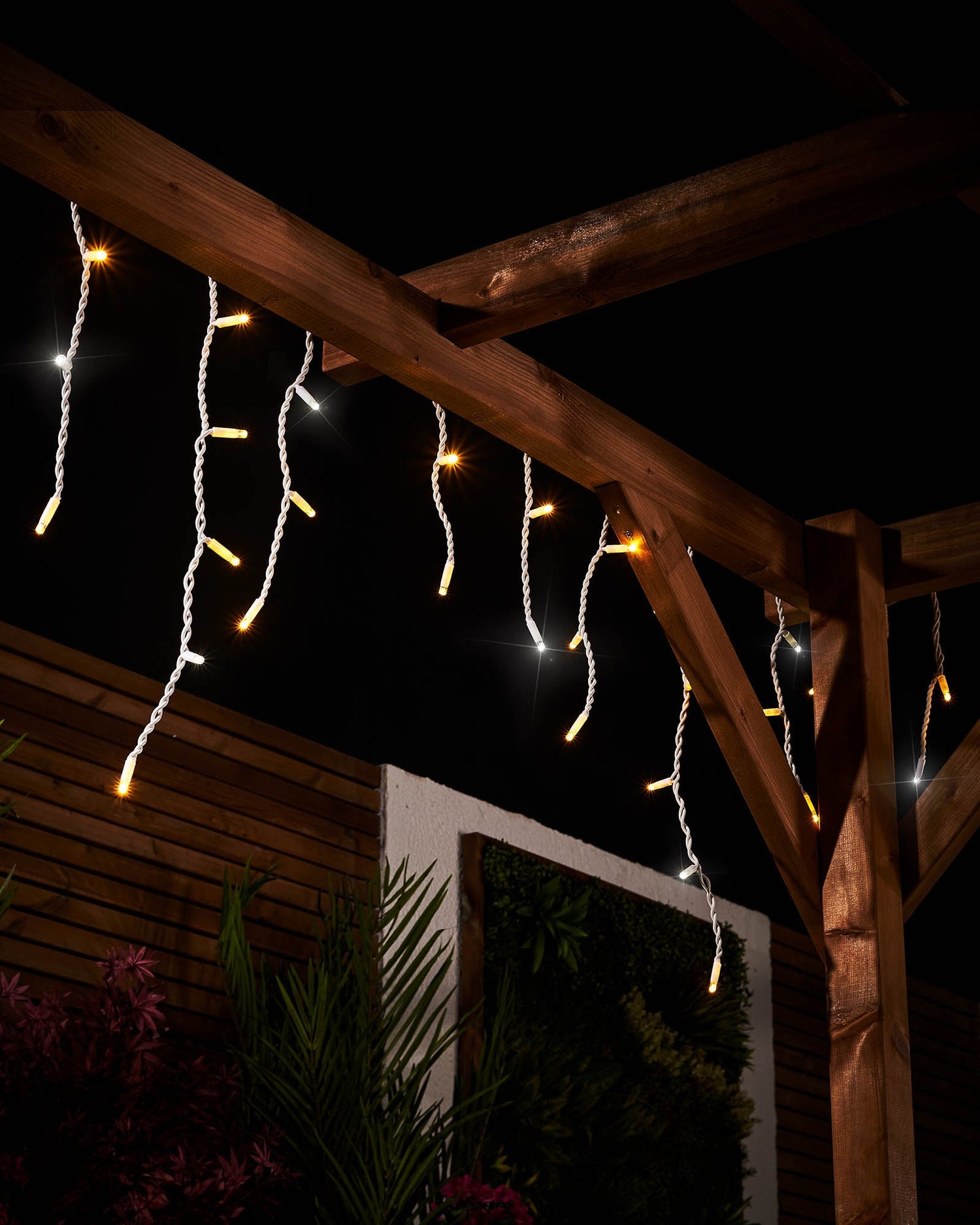 Twinkling LED Icicle Lights, White Cable, Warm White / White