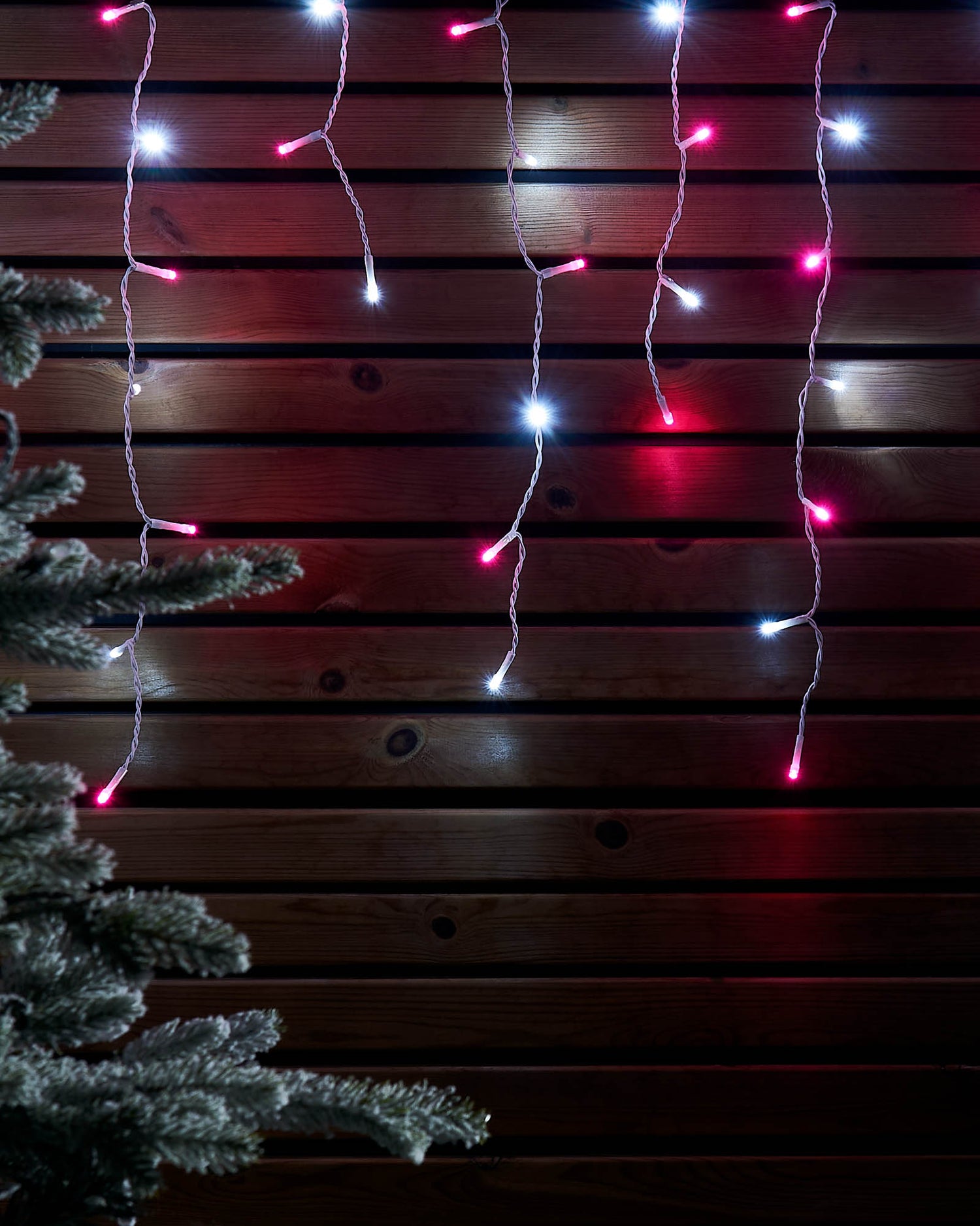 LED Icicle Lights, White Cable, Pink / White - 2 m