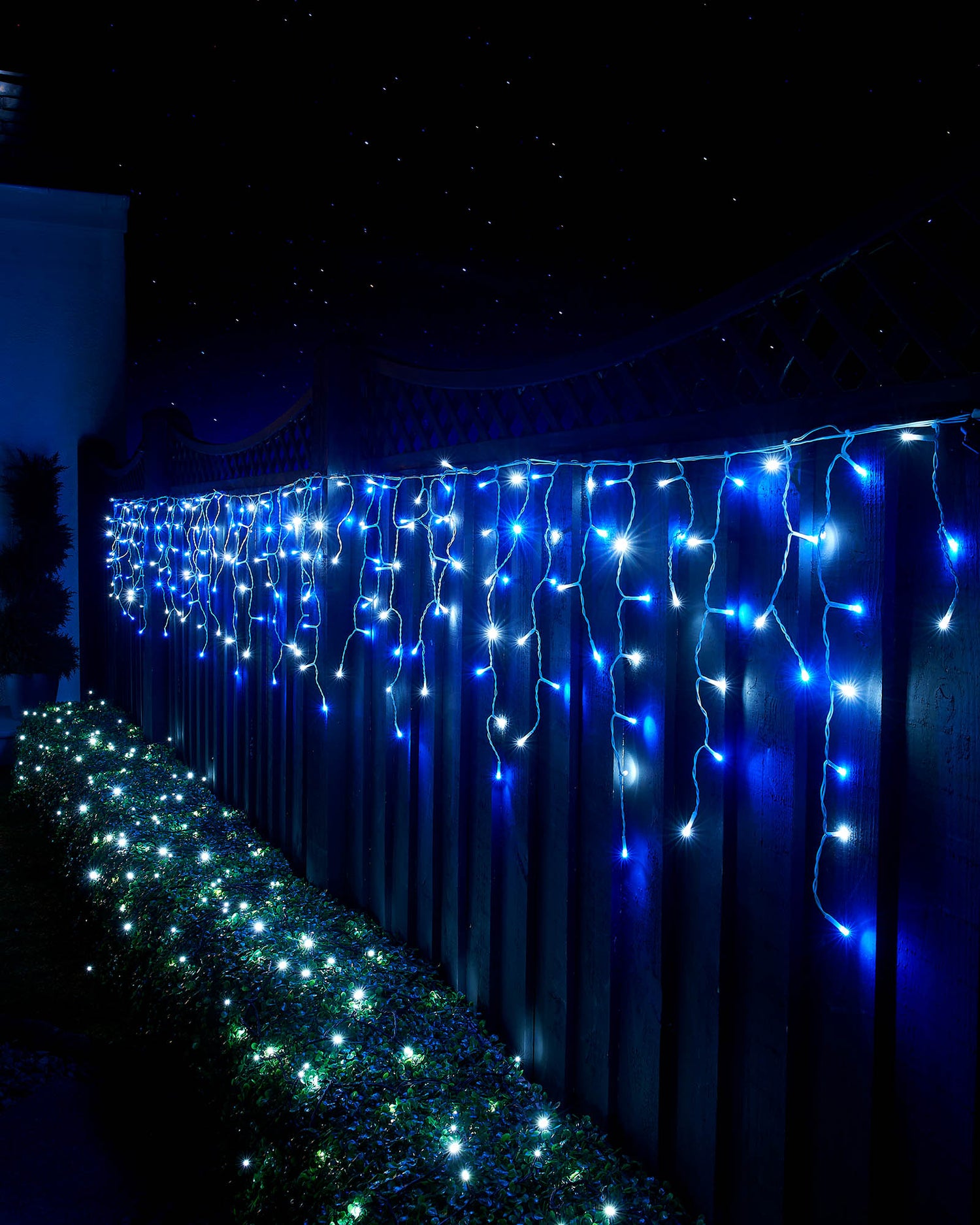 LED Icicle Lights, White Cable, Blue / White - 5 m