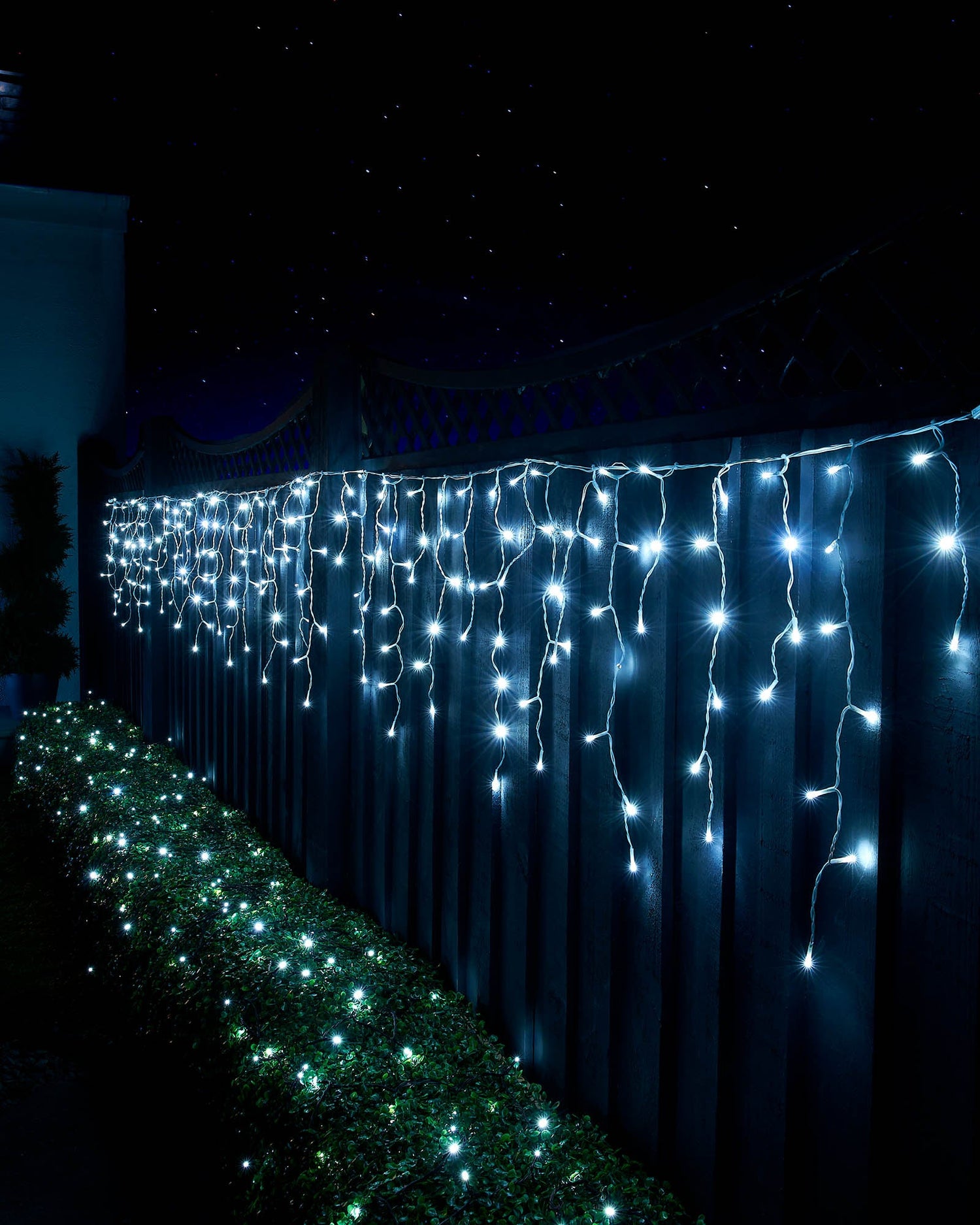 LED Icicle Lights, White Cable, White