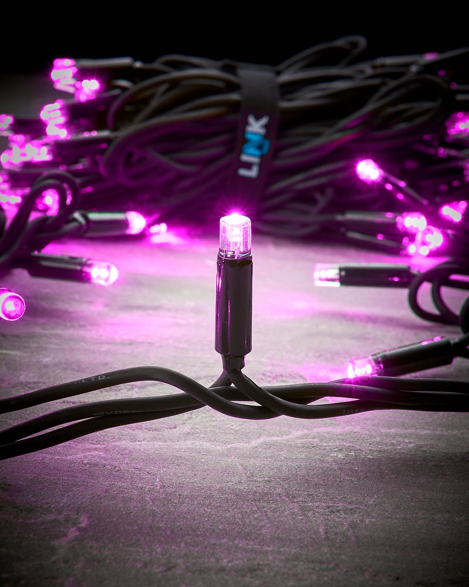 LED String Lights, Black Cable, Pink