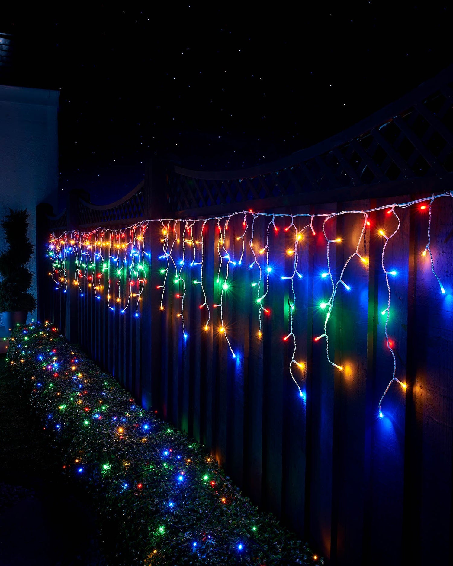 LED Icicle Lights, White Cable, Multi Colour