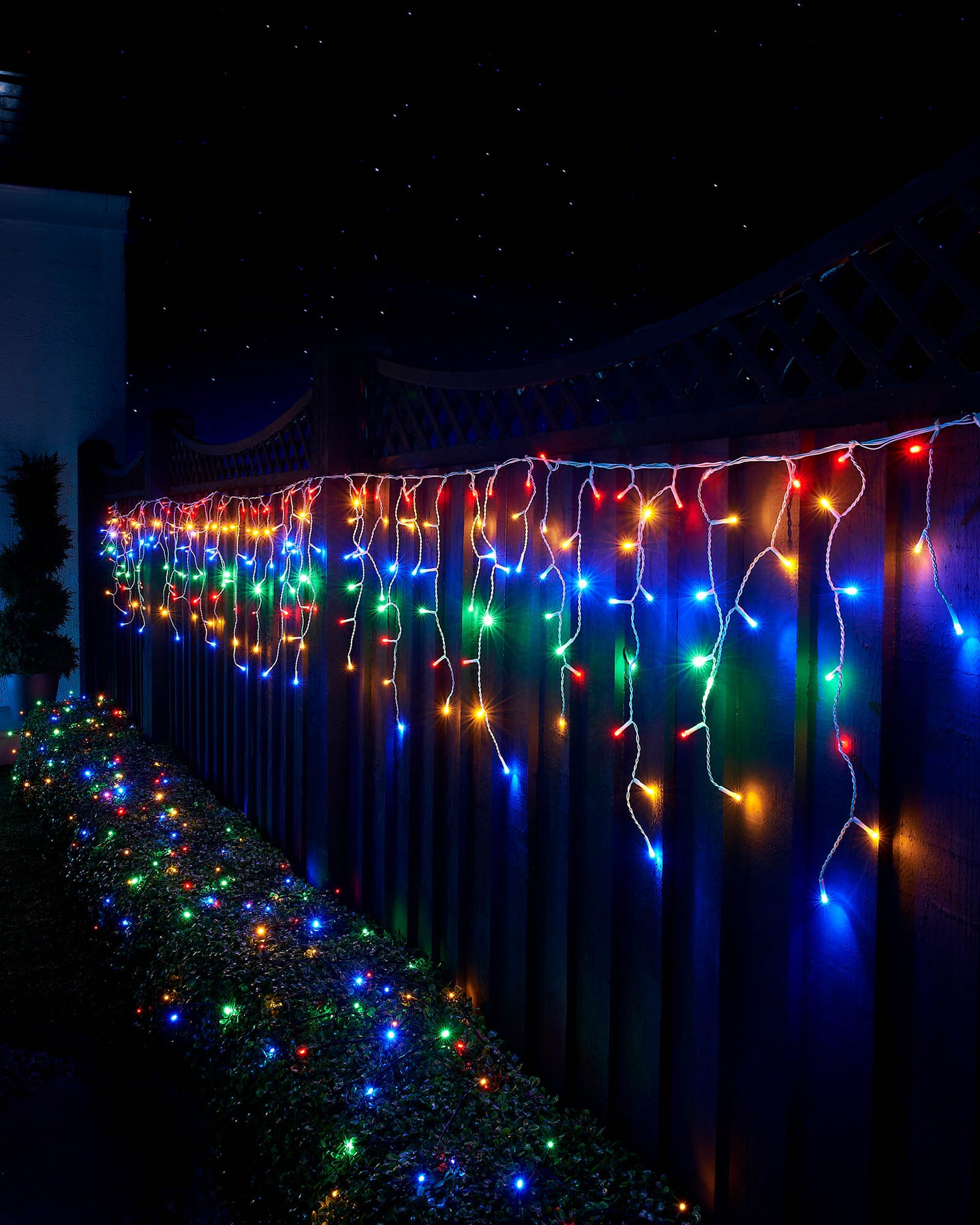 LED Icicle Lights, White Cable, Multi Colour - 2 m