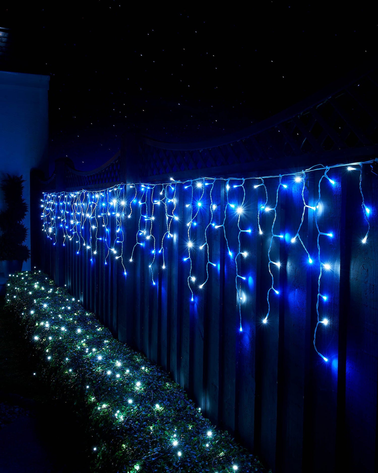 LED Icicle Lights, White Cable, Blue / White