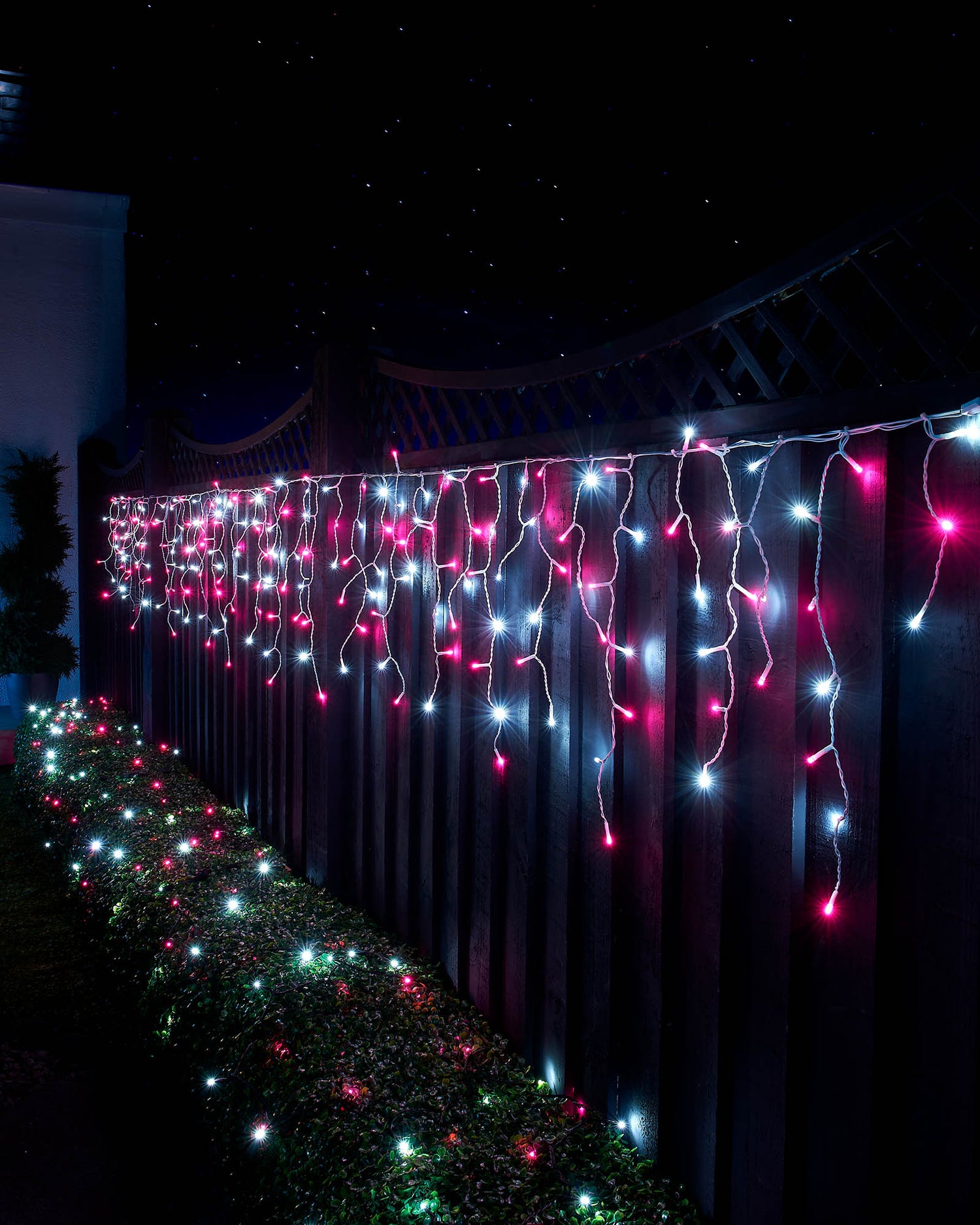 LED Icicle Lights, White Cable, Pink / White - 2 m